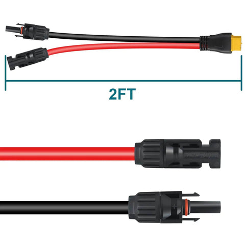 MC4 To XT60 Solar Extension Cable 2Ft 10AWG Pro Grade Copper Core for Portable Power Stations DIY Kits