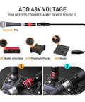 Diagram showing connection of Dynamic Microphone Preamp With 29dB Gain And Ultra Low Noise XLR Boost to 48V devices.