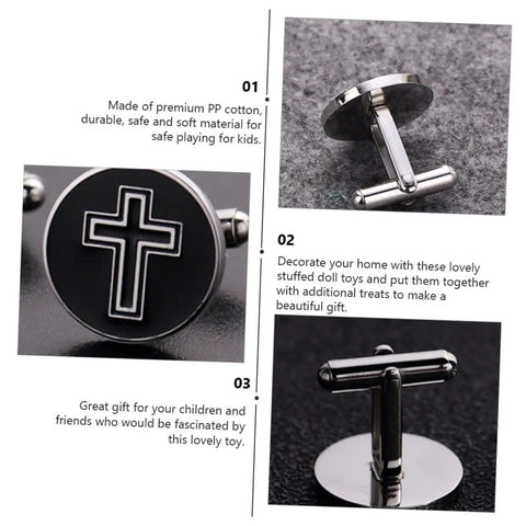 Men's Black Titanium Steel Cross Cufflinks Polished Shirt Fasteners For Formal And Casual Wear Go To Accessory With Elegant Religious Style For Everyday Gear And Gift set of 2 displayed on felt surface