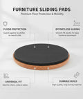 One Round PE Plastic Furniture Sliding Pads Set For Hard Floors Black Glides with labels for protection and durability.