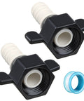 1/2 Inch To 14 NPT Barb Elbow And Straight Swivel RV Water Pump Fittings With Thread Seal Tape Female Threaded Pex For Strainer 360 Degree Rotating Hose Adapter DIY Friendly Install Fits Most Pumps. Black nylon swivel fittings with 1/2 in barb