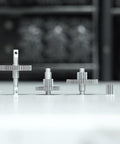 Three stainless steel gears from the 40.3 to 1 low range gear set for TRX4M 1/18 RC crawler, CNC machined, rust resistant.