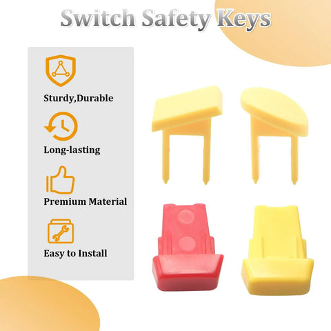 Built Tough Safety Switch Keys For Garage Power Tools And Workbench Rigs Four Piece Lockout Kit, includes yellow and red durable keys.