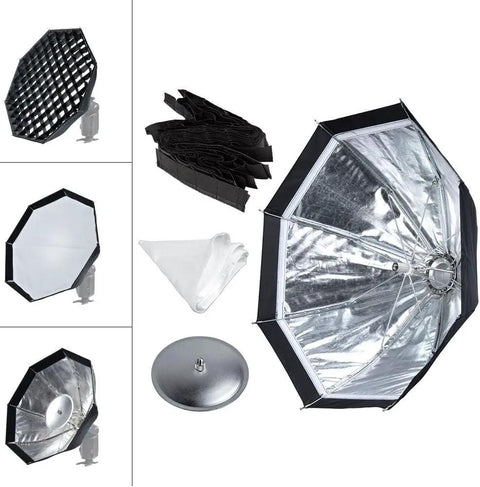 Multi Functional 48cm Umbrella Style Softbox For Quick Setup And Portable Studio Lighting components including silver disc