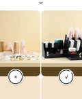 Heavy Duty Clear Acrylic Coffee Station Organizer And Coffee Bar Condiment Holder Bin with cups and straws arranged neatly.