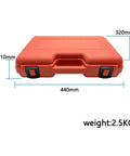 No Sweat Vacuum Coolant Refill Kit Compatible With Tesla Model S X 3 Y in a red carrying case with handle and dimensions.