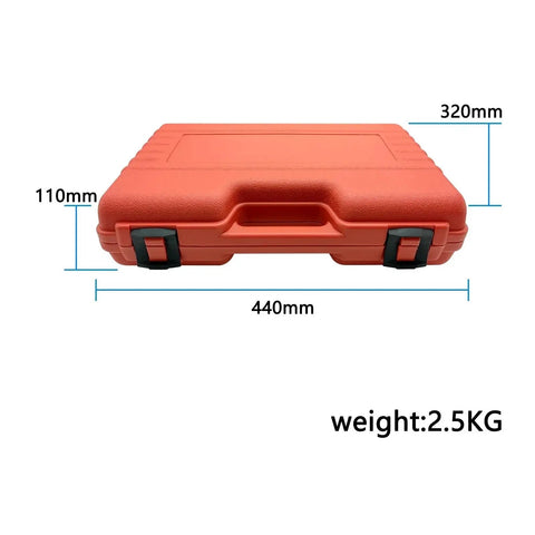 No Sweat Vacuum Coolant Refill Kit Compatible With Tesla Model S X 3 Y in a red carrying case with handle and dimensions.