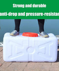 Person standing on Portable Water Storage Tank 45L Built Tough Heavy Duty Food Grade PE Plastic Heat And Impact Resistant Easy To Clean