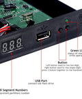 SFR1M44-U100 3.5 Inch USB Floppy Drive Emulator 1.44MB For Old School PCs And Arcade Cabinets USB Flash Drive Based Plug And Play Setup 34 Pin Interface Black front panel with USB port, buttons and LED