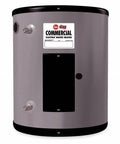 Commercial Point of Use Electric Water Heater with 19.9 Gal Tank and 6000 Watts Hits 277 Volts Single Phase to Pump Hot Water for Pros Demanding Heavy Duty Performance in Restaurants or Warehouses where Continuous Flow Powers the Operation, showing side view with connections.