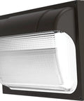 13 Inch LED Wall Pack Outdoor Light Bronze Finish with glass lens, angled view of sleek exterior fixture for security and area lighting.