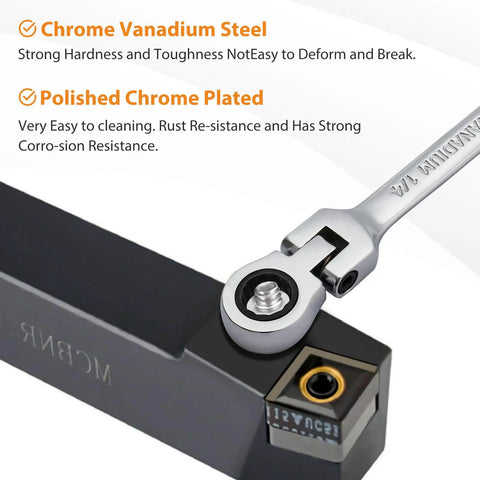 One Quarter Inch Flex Head Ratcheting Wrench With Open End And Box End, 72 Tooth, 12 Point, Industrial Grade Chrome Vanadium Steel, SAE