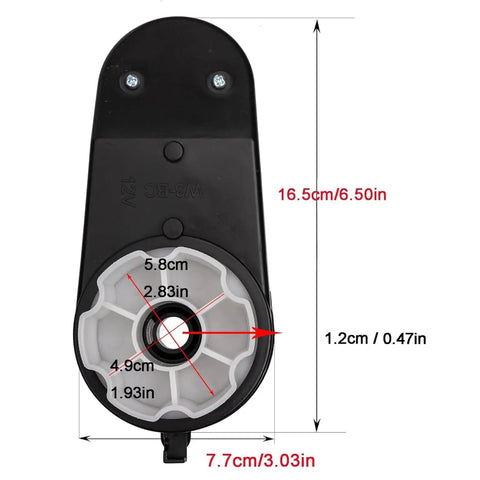 Double 12V RS390 DC Motor Gearbox Kit durable plastic housing dimensions in centimeters and inches