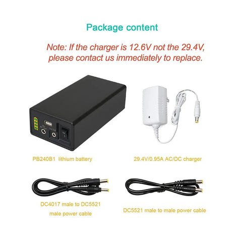 High Capacity Portable Power Bank 155Wh Multi Voltage Output 24V DC 12V DC And 5V USB charger and cables included