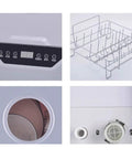 Control panel and stainless steel basket of Big Boy Industrial Desktop Dishwasher With Commercial Hood Design Hella Rugged.