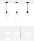 Black Pendant Lights For Kitchen Island, Modern Glass Hanging Fixture with adjustable cords and clear shades.
