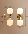 Two Light Wall Sconce For Bathroom Vanity And Mirror Front Light With E27 Socket, Round Glass Shade, Copper And Glass Finish