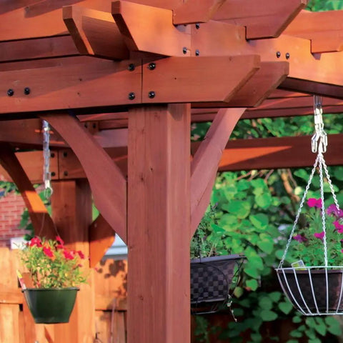 Installed structural wood frames in pergola using Structural Wood Screw Set for Exterior Projects with Grip-Rite Size 10 x 3 Inch Dual Drive Power Hex Washer Star Head Type 17 Point, 50 Count, Weather Resistant PrimeGuard Plus Coating, ICC ESR-393 Compliant Lag Screw Replacement