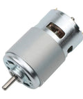 12V 10000 RPM Mini Gear Motor With All Metal Gears and High Torque, showing 45mm diameter body and center output shaft