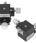 Axes Sliding Stage Pro Grade With Dovetail Guide And Lead Screw, shown in black aluminum with precision knobs, top view.