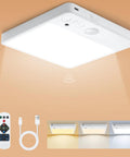 Motion Sensor LED Ceiling Light With Remote, 8W Rechargeable, 7000mAh Battery, Three Color Temperatures, Dimmable, Magnetic Mount
