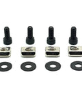 Heavy Duty T Slot Mounting Nuts And Screws Replacement Kit For Racing Simulator Wheel Base Upgrade Crafted From Top Tier Steel. Set includes 4 black screws and washers.