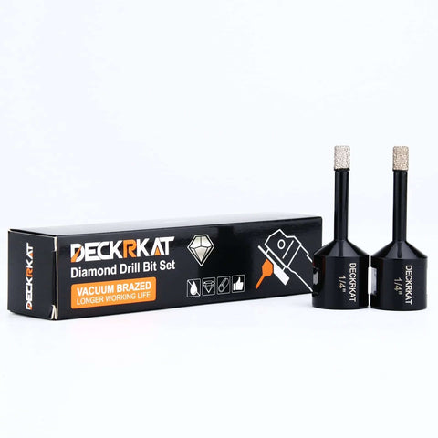 DECKRKAT Diamond Drill Bit Set, two 1/4-inch vacuum-brazed diamond bits with box (front view)