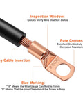 Top Grade 220 Pieces Copper Wire Lug Kit With AWG 6 8 10 And 12 Battery Cable Ends Includes Ring Terminals Heat Shrink Tubes Plus Storage Box For Your Rig, copper lug closeup with inspection window