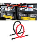 Heavy Duty 4 Awg Battery Cables With Tinned Pure Copper Core And Beefy Rock Solid 3/8 Inch Lugs Waterproof Insulated Power Wire Pair measuring 24 inches showcasing battery connection.