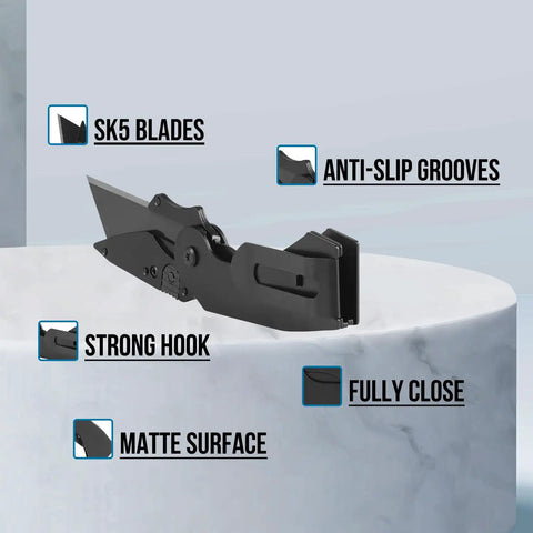 Six Pack Folding Utility Knife Set With Quick Change Box Cutter Belt Clip Replacement Blades Portable DIY Construction Tool For Outdoor And Warehouse Use Black with SK5 blades