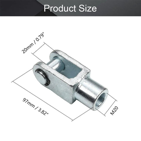 Two Pack Air Cylinder Rod Clevis End Y Connector 97mm Length M20x1.5 Female Thread Iron Durable Silver Finish for Easy Mounting and Precise Alignment Pro, product size view