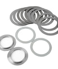 Heavy Duty Steel Differential Shim Kit For Ford 8.8 And GM 8.0 Rear Ends 23 Piece Gear Alignment Set showing steel shims.