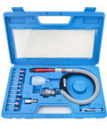 Slick 17 Piece Micro Air Die Grinder Kit Pneumatic Pencil Tool With 1/8 And 3/32 Inch Collets, tool set in blue case.