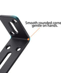 Close-up of Beefy Heavy Duty L Shaped Shelf Brackets Set Of 6 In Black Alloy Thickened 0.11 Inch Arms with smooth rounded corner