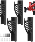 Rugged Wall Mount Jack Stand Holder Set, 2 Pack Holds 4 Heavy Duty Steel Stands, showing slanted vertical design and screws