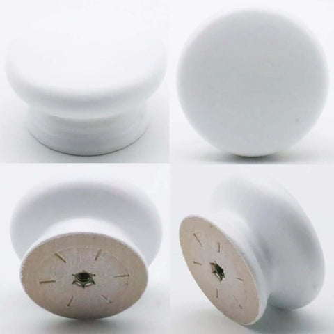 Two Pack White Wooden Cabinet Knobs Round Dresser Knobs For Kitchen Cabinets Furniture Cupboards Drawers Closet Doors Modern Design With Smooth Finish Easy Install And Two Length Screws Included Sturdy Wood Construction For A Killer Home Upgrade close-up
