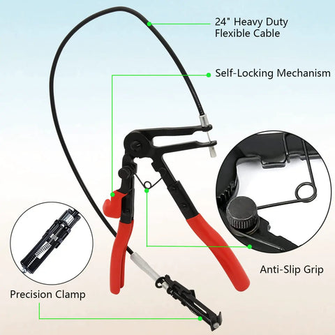 9 Piece Hose Clamp Pliers Set With Long Reach For Auto Hoses Fuel Oil Water Radiator And Coolant Lines, featuring heavy duty cable and precision clamp
