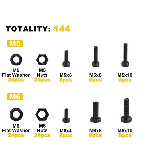 144 Piece Cylinder Head Hex Bolt Nut Gasket Kit M5 M6 Carbon Steel Fastener Set For Auto Repairs And Diy Projects With Beefy Threads And Easy Install For Quick Engine Work, M5 and M6 parts