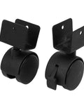 Close-up of 1.5 Inch Furniture Caster Wheels with Swivel and Brakes, U Bracket Mounting in black, showing wheel and mounting hole.