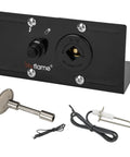 Fire Pit Spark Ignition Kit With Push Button Igniter Three Quarter Inch Ball Valve And Key Black Finish Compatible With Natural Gas Or Propane Burners Rated At Three Hundred Thousand BTU Battery Not Included close-up view.