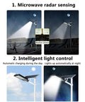 Rock Solid Solar Flood Lights With Motion Sensor And Pocket Remote Waterproof Outdoor Yard And Driveway Bulbs Quick Adjust Bracket Mount For Hassle Free Install, showcasing features like radar sensing and intelligent light control.