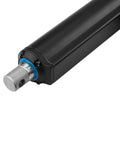 Progressive Automations 24V linear actuator; black housing, blue end collar, silver stainless shaft front view