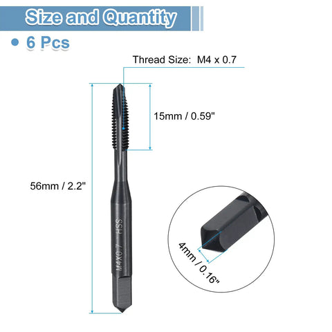Spiral Point Plug Threading Tap M4 X 0.7 For Quick Thread Repair, Ground H2 Threads, Pro Grade High Speed Steel 6542 Nitrided Finish