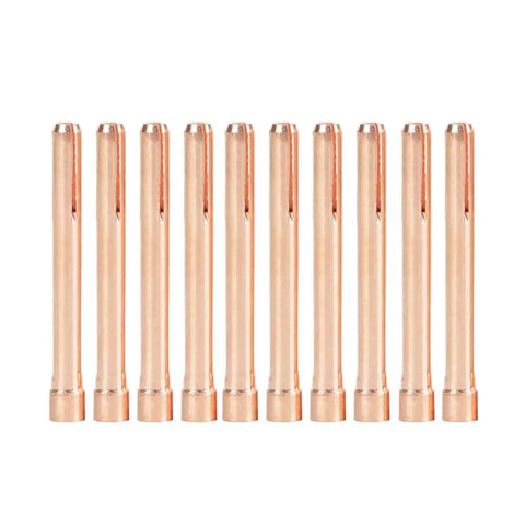 10Pcs Copper Welding Collets Set 2.4mm Hole For WP 17 18 26 Torches Durable Heat Resistant Replacement Parts lined up vertically