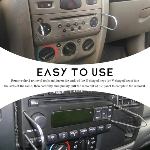 2 Pack Car Radio Removal Tools, U Shaped Stainless Steel Pry Tools for Quick Stereo Disassembly used on car dashboard