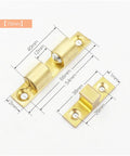 Double Ball Cabinet Door Catch With Tension Roller Latch showing dimensions and rust-resistant copper body