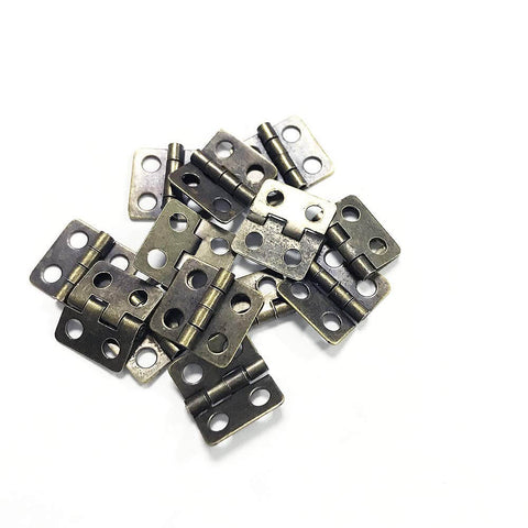 Vintage Style Mini Copper Hinges Set With 50 Pieces And 200 Nails For Wooden Boxes Jewelry Chests And Cabinets DIY Hardware Bronze 13x12mm Daimay Antique Brass Finish And Easy Install scattered showing bronze finish