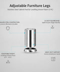 Adjustable Stainless Steel Furniture Legs For Leveling Cabinets And Vanities On Uneven Floors with threaded adjustment and 2x2 in base