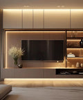 Luxurious living room with TV on wall, ambient lighting using 6-Pack 3.3ft U Shape LED Aluminum Channel System With Milky White Diffuser Cover