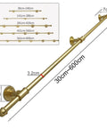 Solid As Rock Wall Stair Banister Handrail Complete Kit, 14 FT gold metal balustrade, wall mount with length measurements.